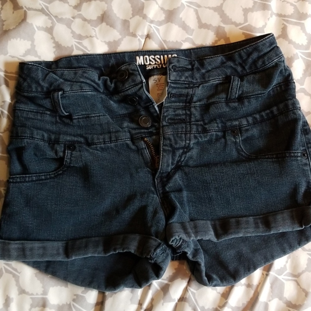 Black faded denim shorts.
